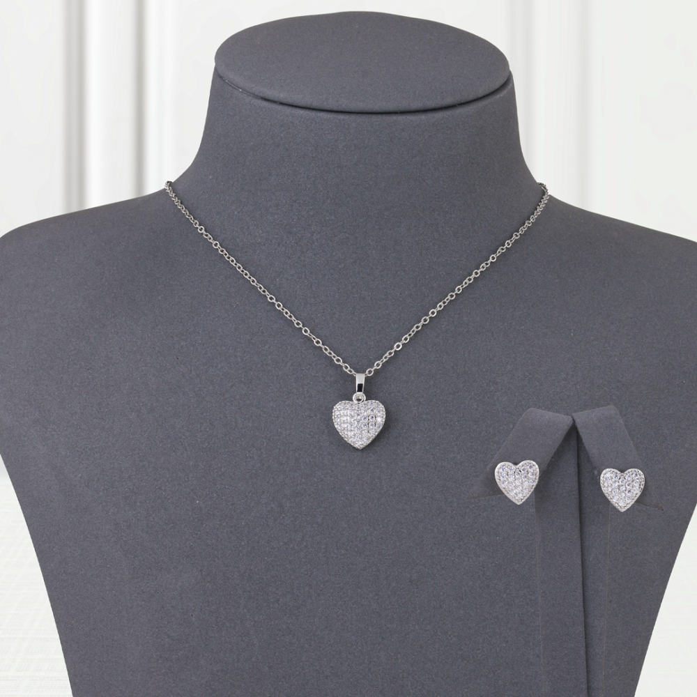 Gold Alternative Set, Zircon Heart, Silver